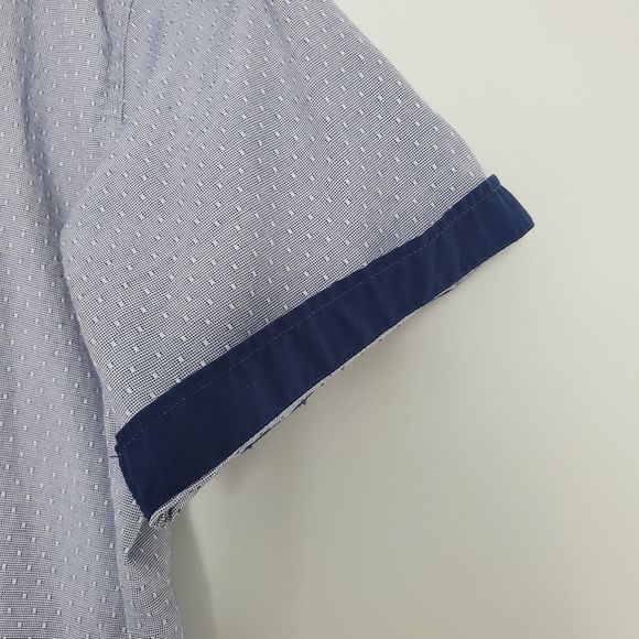 Men Blue Button Down Casual Shirt Short Sleeve Size XL 43-44 Classic Side Pocket - Picture 3 of 7